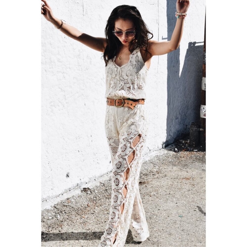 Free People Lace Jumpsuit in Cream